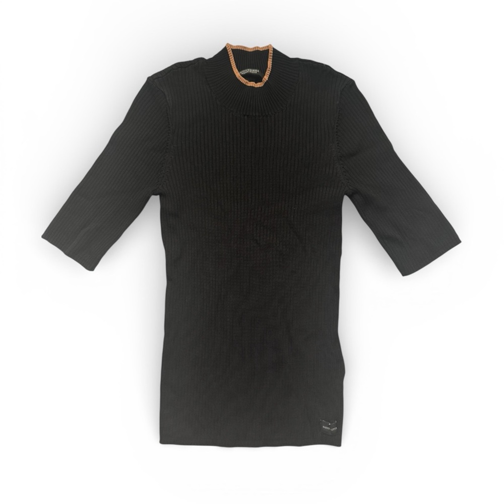 Maison Scotch x Scotch & Soda / Black Knit Sweater with Tan Trim